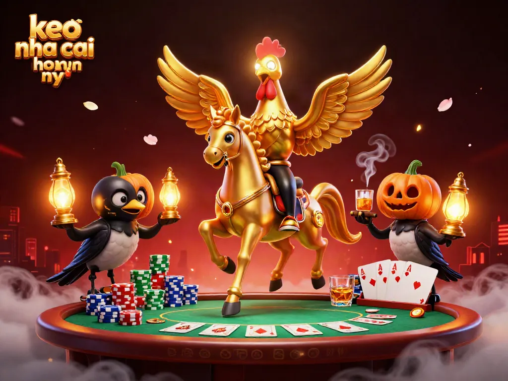 Experience the thrills of keo nha cai hom nay with a vibrant casino scene featuring a golden rooster and his companions.