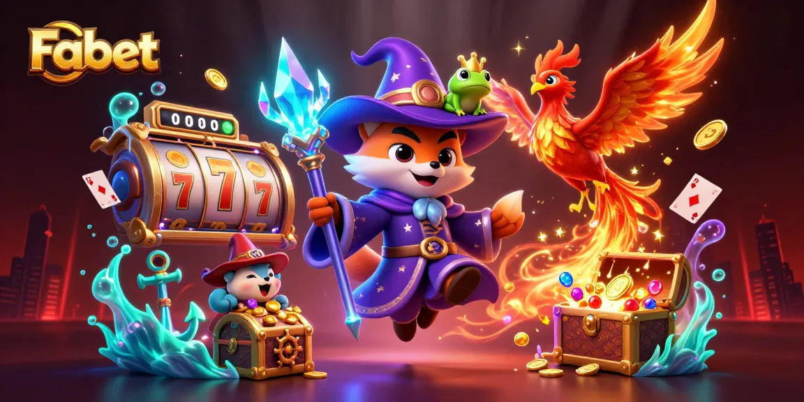 Win big with Fabet as mystical characters showcase vibrant casino fun in a 3D illustration.