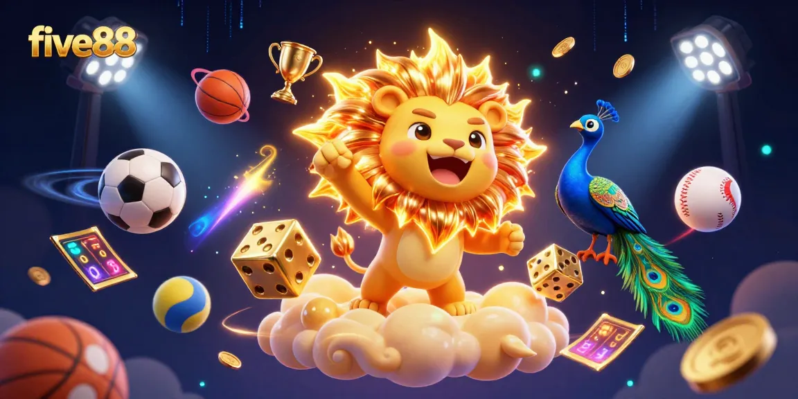 Join the excitement at five88 with this vibrant casino-themed illustration showcasing dynamic sports betting action.