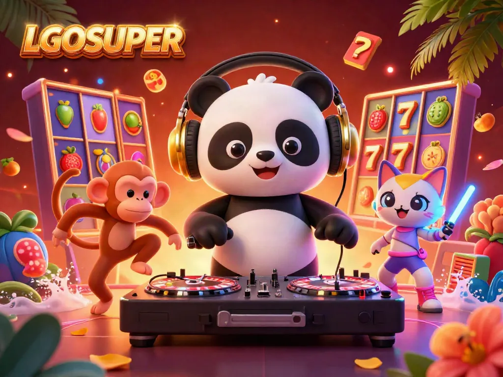 Experience the vibrant excitement of LGOSUPER slots with colorful elements and dynamic characters.