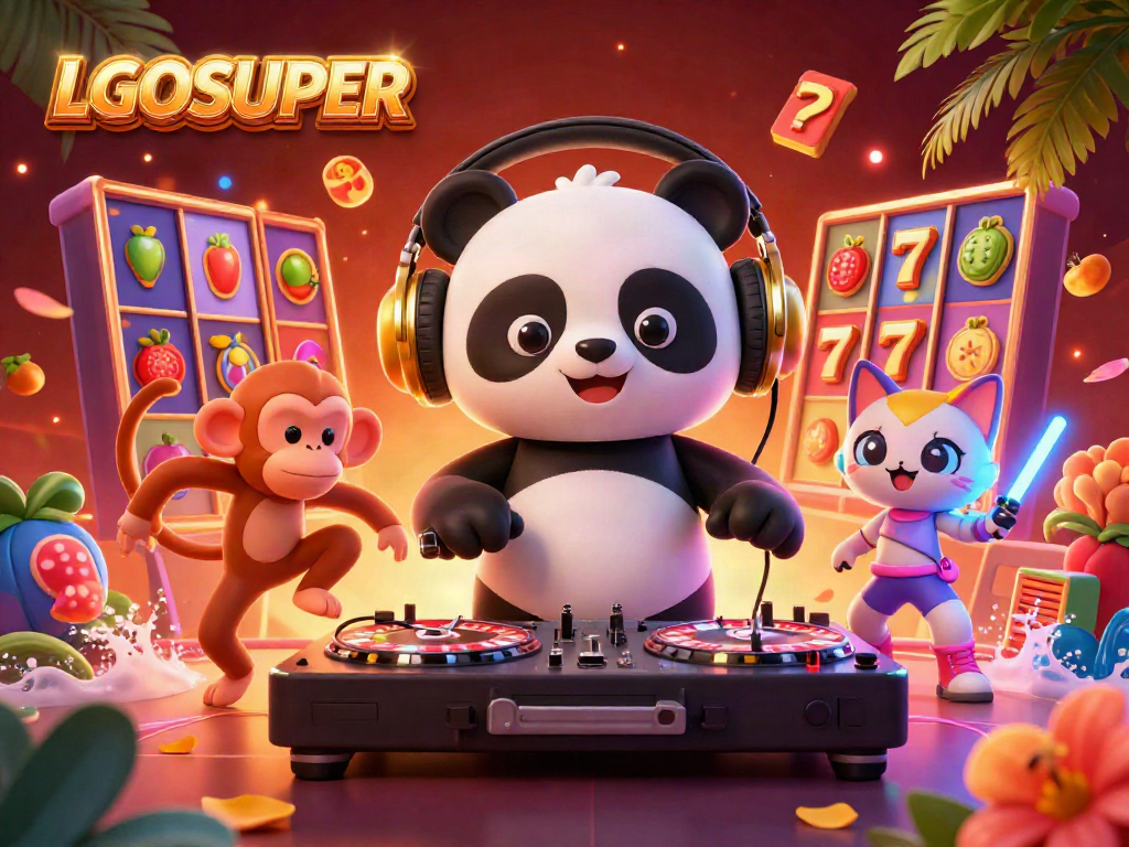 Experience the vibrant excitement of LGOSUPER slots with colorful elements and dynamic characters.
