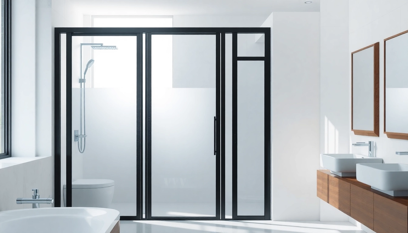 Showcase of black frame shower doors enhancing a modern bathroom design with sleek elegance.