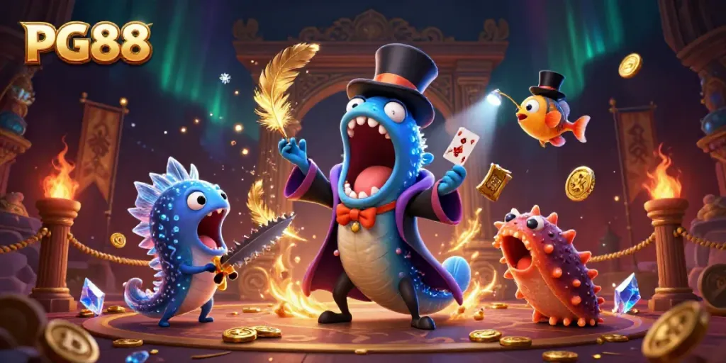 Experience the excitement of PG88 with a magical casino scene featuring unique sea creatures.