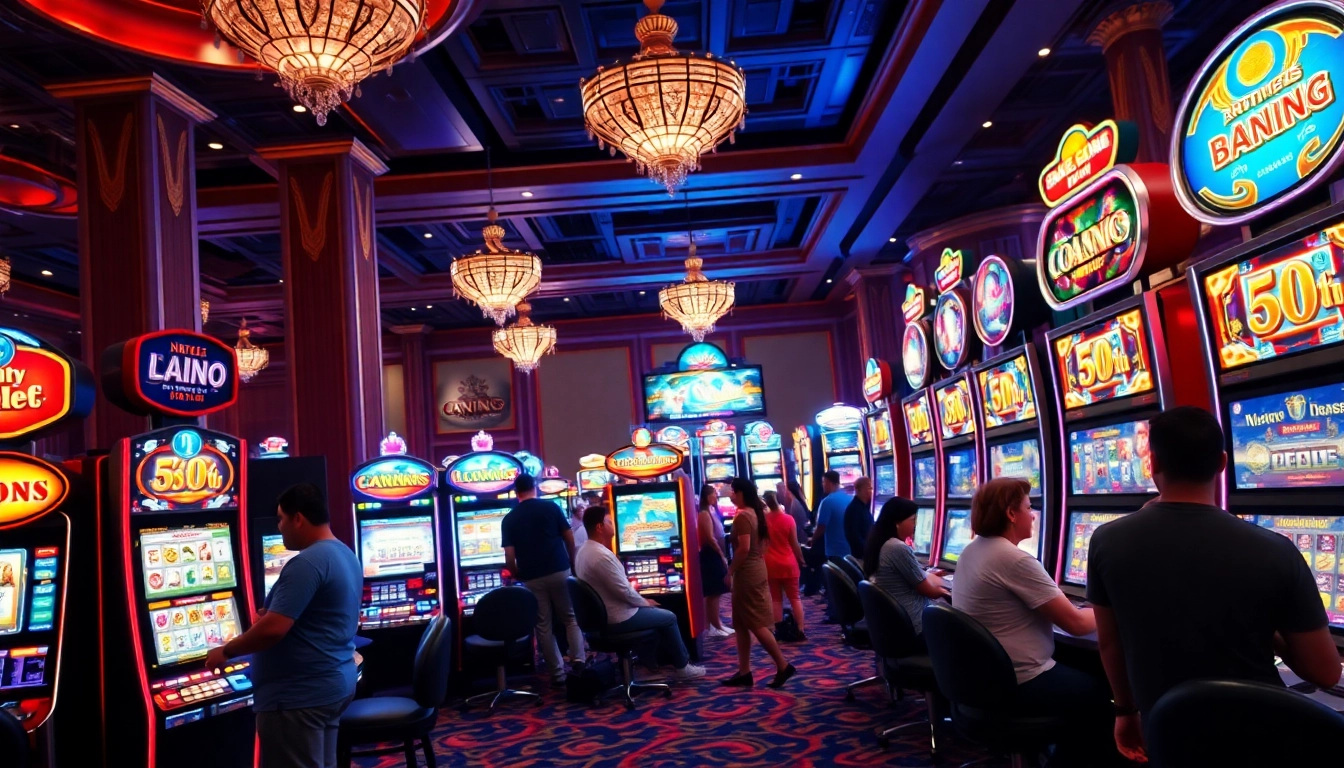 Slot gampang menang di kasino dengan mesin yang berwarna-warni dan suasana yang penuh semangat.