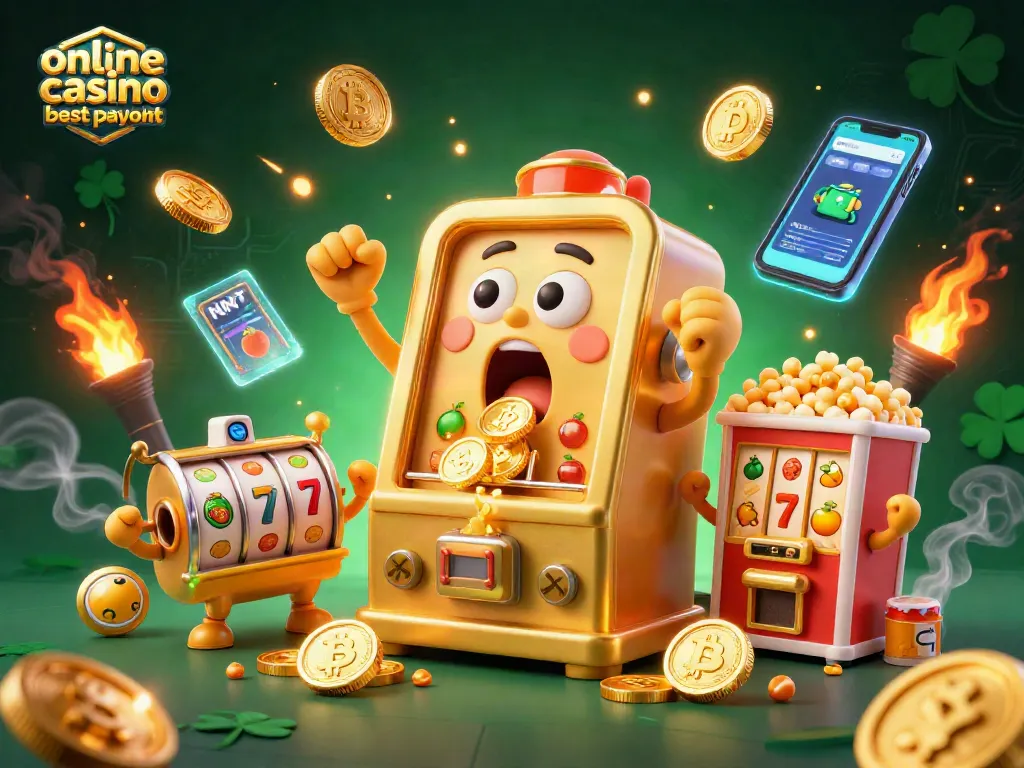 Engaging scene showcasing online casino best payout with a golden slot machine hitting a jackpot surrounded by vibrant game elements.
