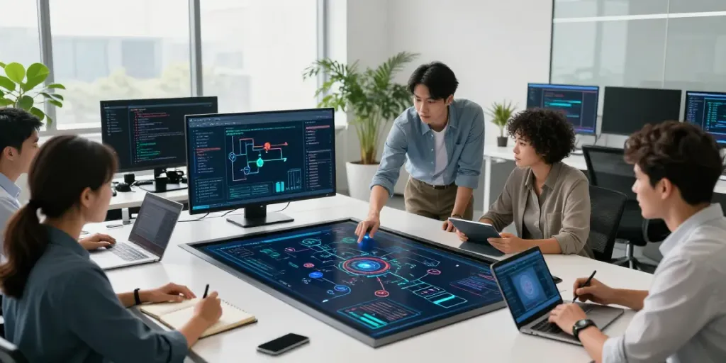 Team collaboration on enterprise AI solutions using data analytics tools