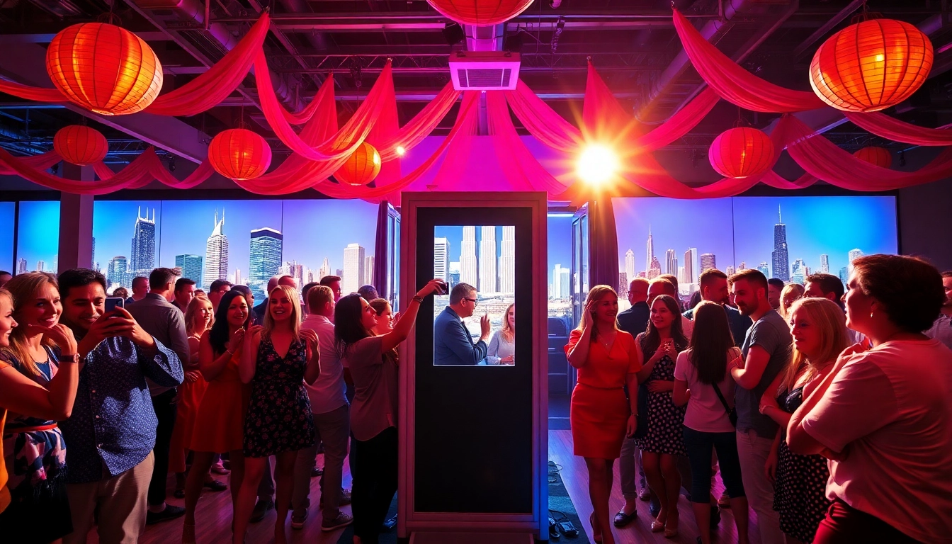 Guests enjoying a photo booth rental chicago experience at a lively event in Chicago.
