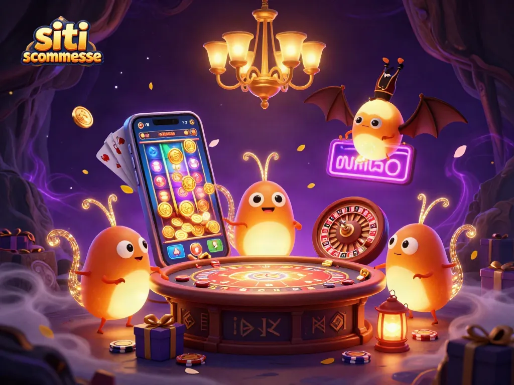 Illustrazione 3D di un team di lucciole in un casinò con giochi e scommesse sui siti scommesse