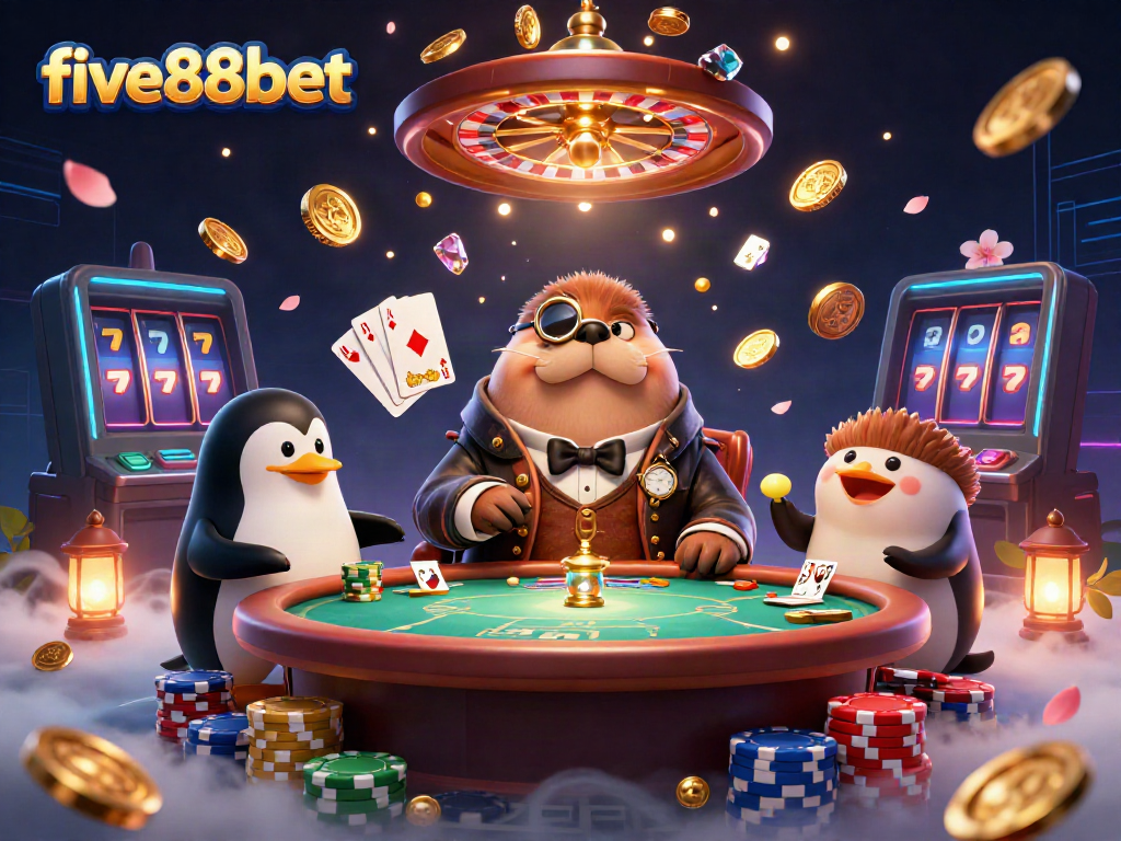 five88bet brings excitement with a whimsical underwater poker scene featuring a walrus and a dealer