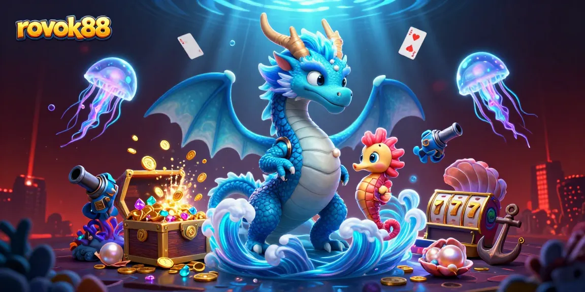 Experience the excitement of rokok88 with a 3D illustration of playful characters and casino games.