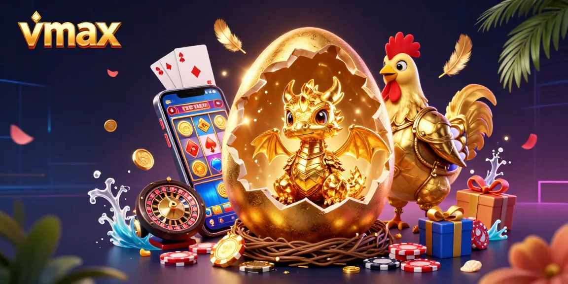 Engage with vmax's thrilling gaming experience featuring a golden dragon surrounded by vibrant casino elements.