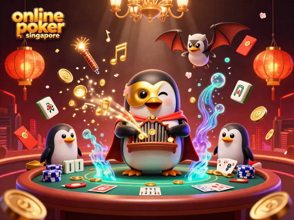 Engage in online poker in Singapore with exciting scenes of vibrant gameplay and casino elements.
