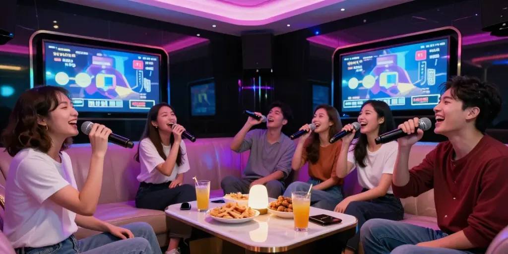 달토 가라오케에서 친구들과 함께 노래 부르는 즐거운 순간