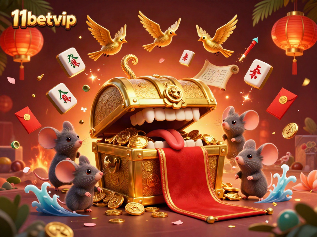 Experience magical winnings with 11betvip’s enchanting golden treasure in a vibrant casino scene.