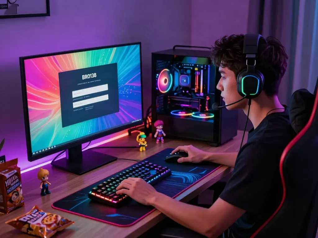 Gamer using BRO138 login on a modern gaming setup with RGB lighting.