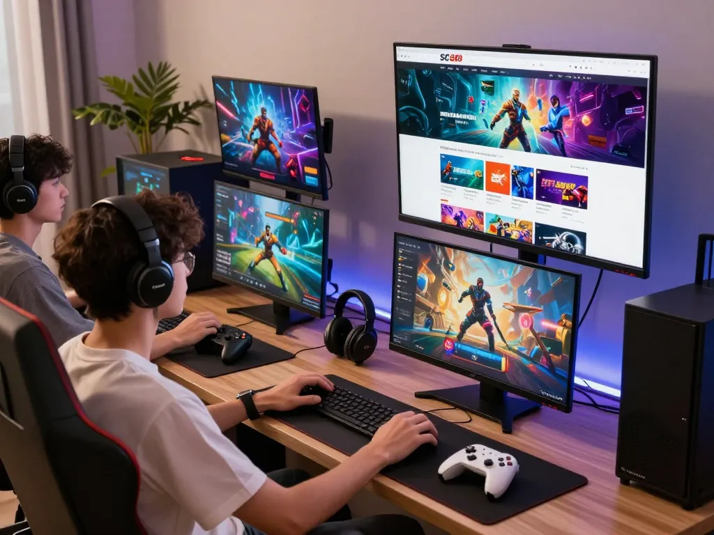 Engaging scene at Trang chủ SC88, featuring a user playing games with vibrant graphics and accessories.
