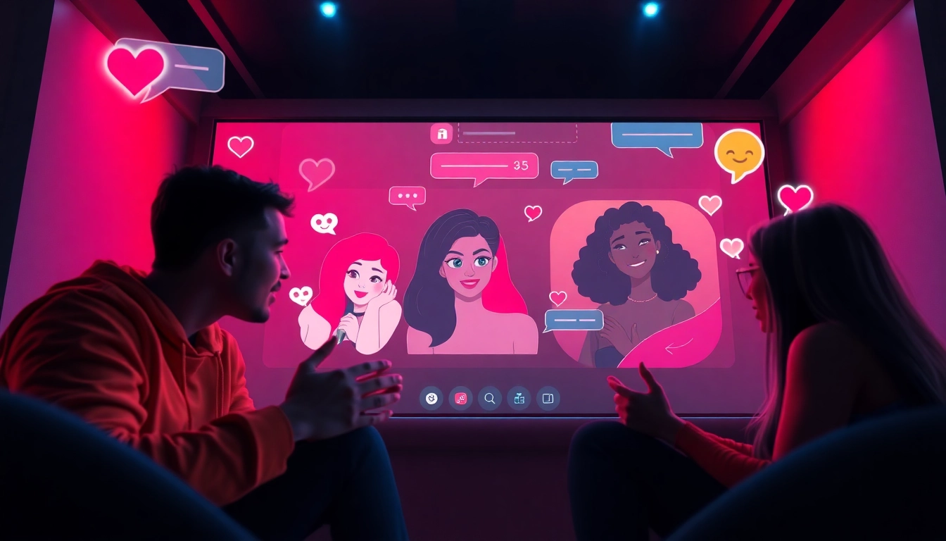 Engaging scene of porn chat AI with animated avatars and dynamic chat interface.